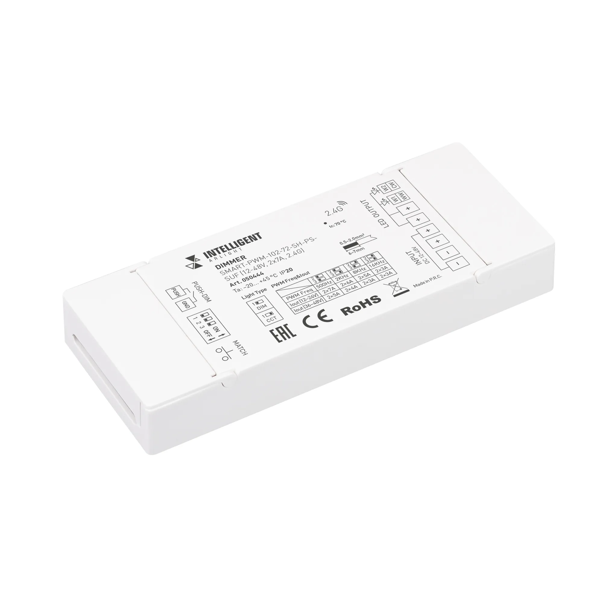 INTELLIGENT ARLIGHT Диммер SMART-PWM-102-72-SH-PS-SUF (12-48V, 2x7A, 2.4G) (IARL, IP20 Пластик, 5 лет)