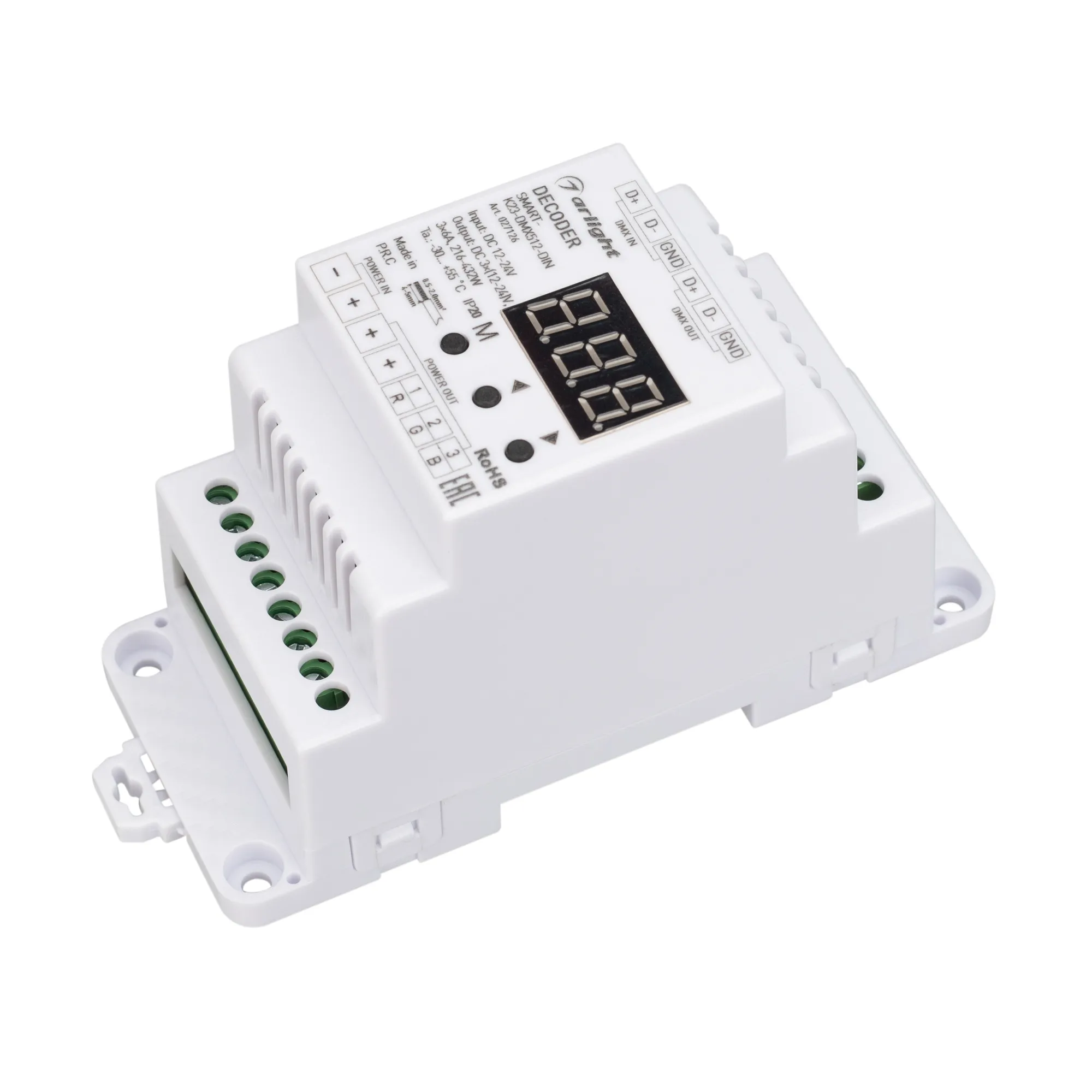 Декодер SMART-K23-DMX512-DIN (12-24V, 3x6A) (Arlight, IP20 Пластик, 5 лет) - изображение товара